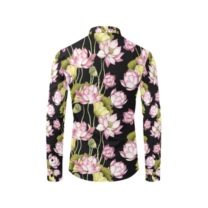 Water Lily Pattern Print Design WL06 Men's Long Sleeve Shirt