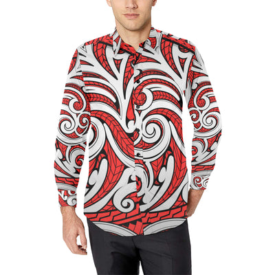 Maori Polynesian Themed Design Print Men's Long Sleeve Shirt