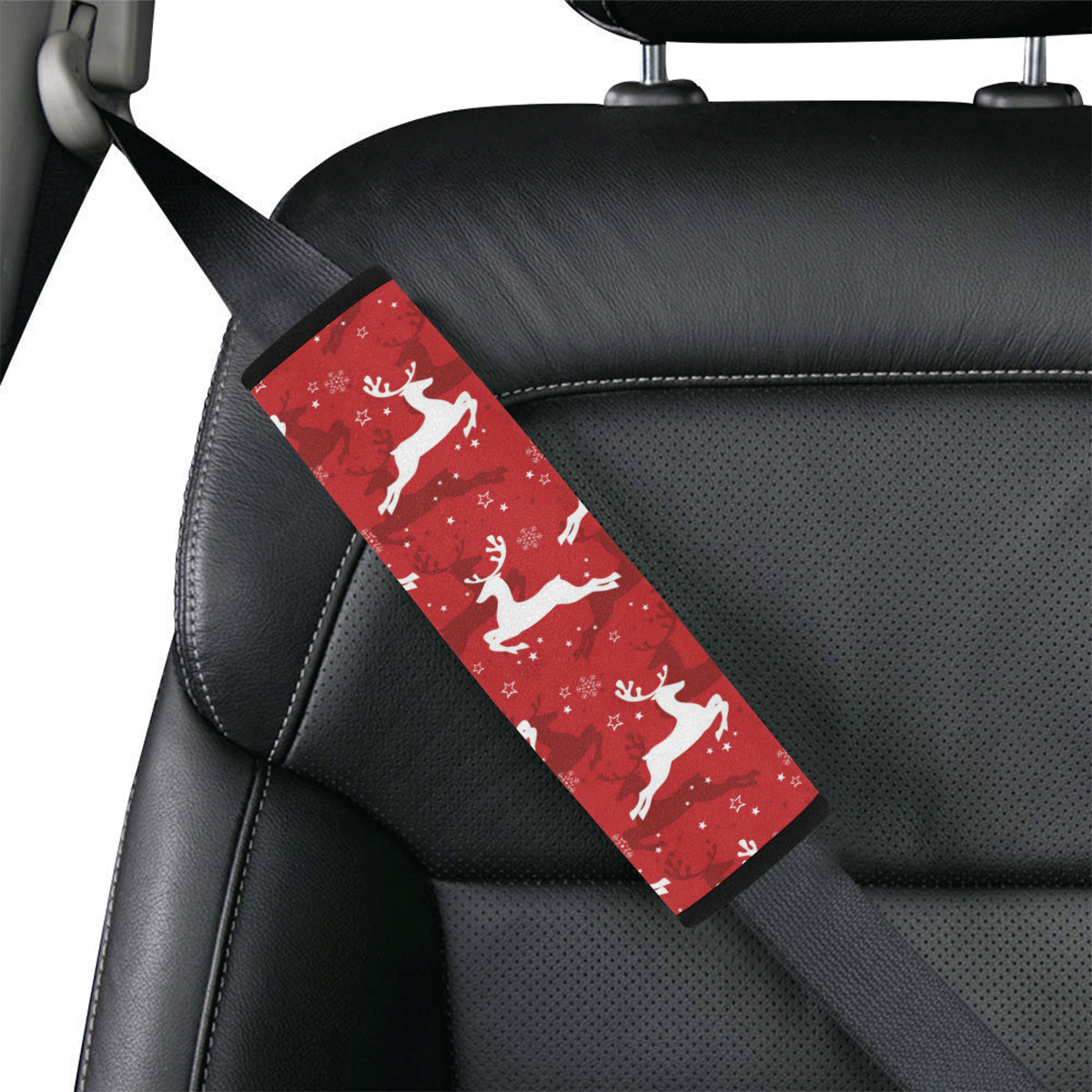 Reindeer Red Pattern Print Design 01 Car Seat Belt Cover