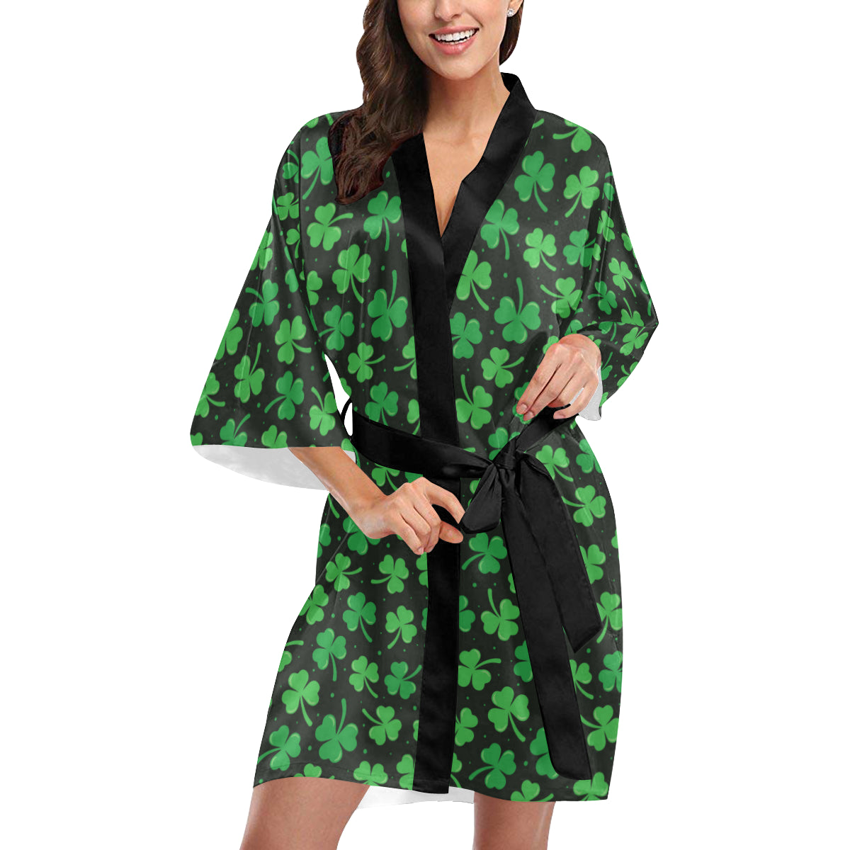 Clover  Pattern Print Design 04 Women's Short Kimono