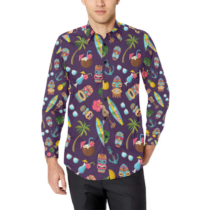 Hawaiian Themed Pattern Print Design H024 Men's Long Sleeve Shirt