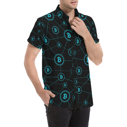 Cryptocurrency Pattern Print Design 01 Men's Short Sleeve Button Up Shirt