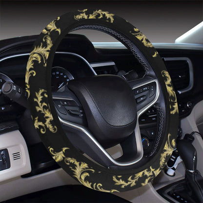 Baroque Golden Pattern Print Design 01 Steering Wheel Cover with Elastic Edge