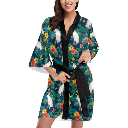 Cockatoo Tropical Pattern Print Design 02 Women's Short Kimono