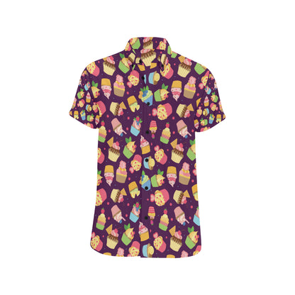 Cupcake Pattern Print Design 05 Men's Short Sleeve Button Up Shirt