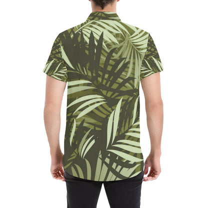 Palm Leaves Pattern Print Design PL05 Men's Short Sleeve Button Up Shirt