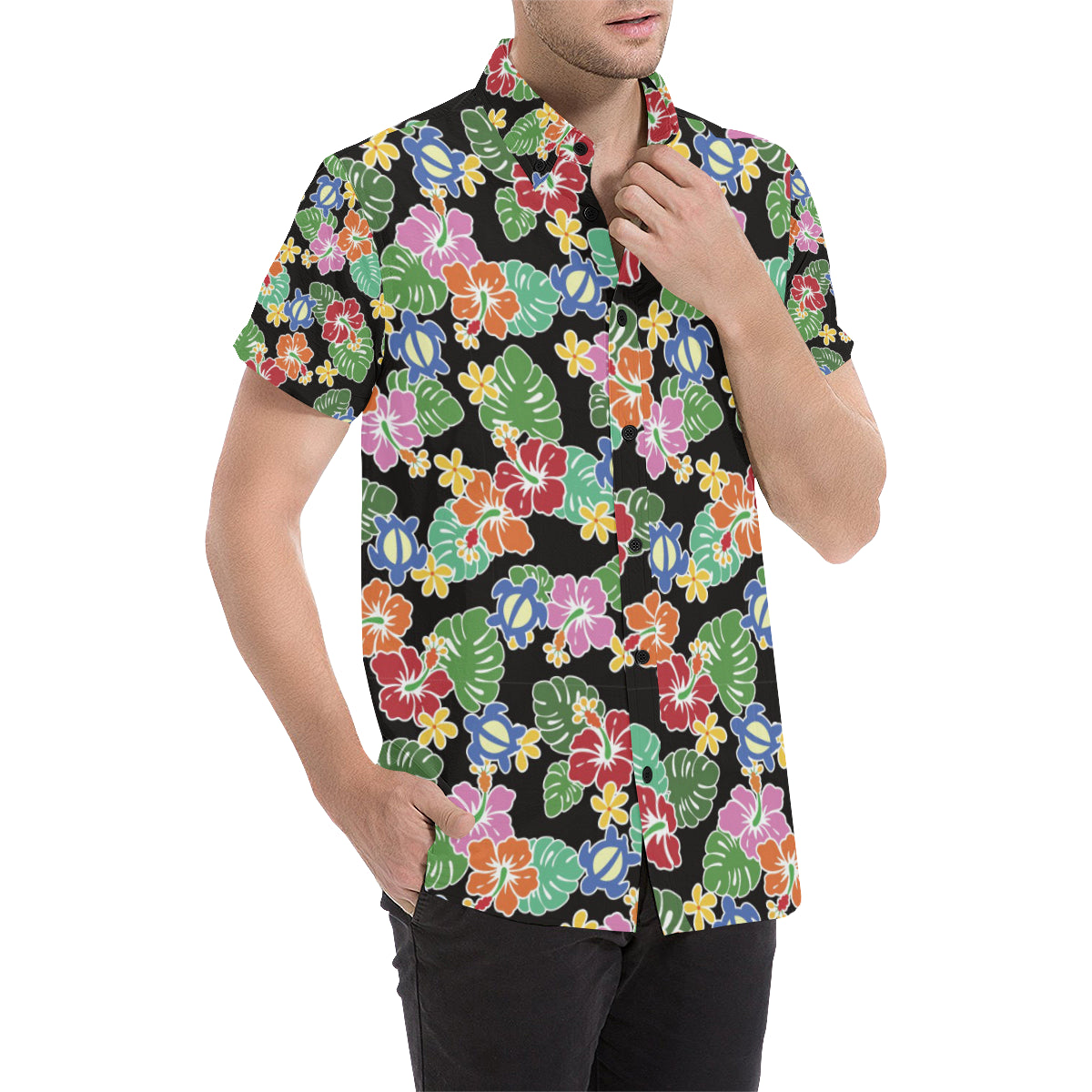 Hawaiian Themed Pattern Print Design H010 Men's Short Sleeve Button Up Shirt