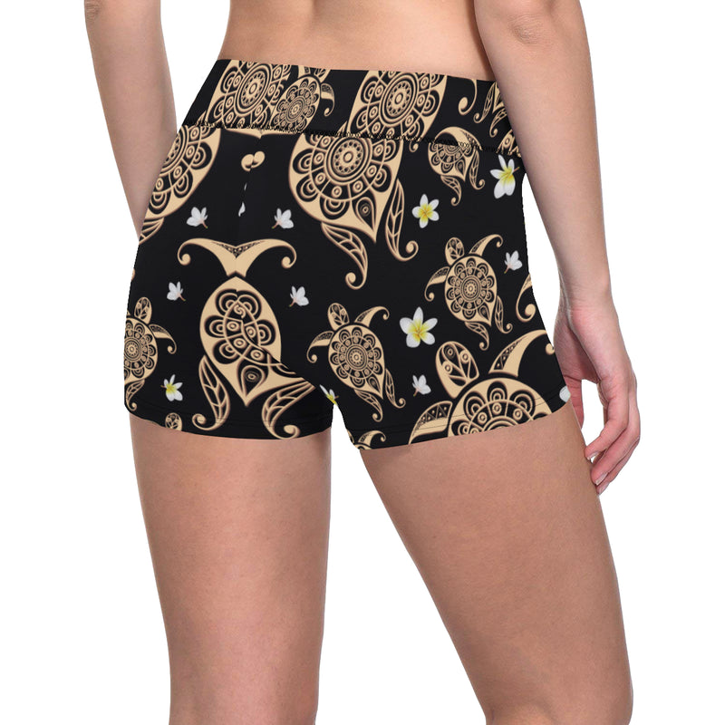 Turtle Polynesian Tribal Hawaiian Yoga Shorts