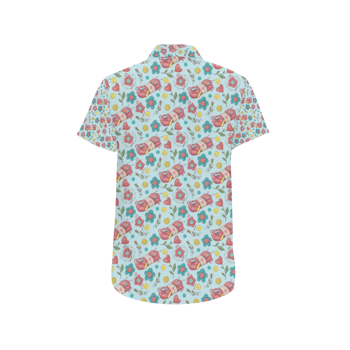 Crochet Pattern Print Design 01 Men's Short Sleeve Button Up Shirt