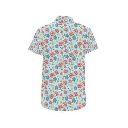 Crochet Pattern Print Design 01 Men's Short Sleeve Button Up Shirt