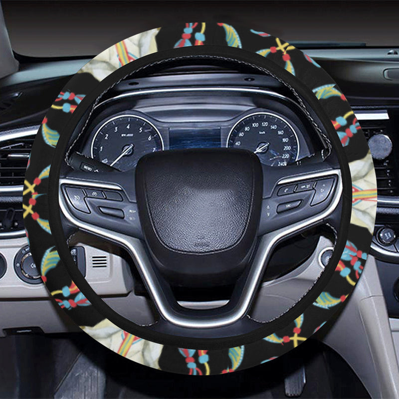 Buffalo Head Boho Style Pattern Print Design 01 Steering Wheel Cover with Elastic Edge