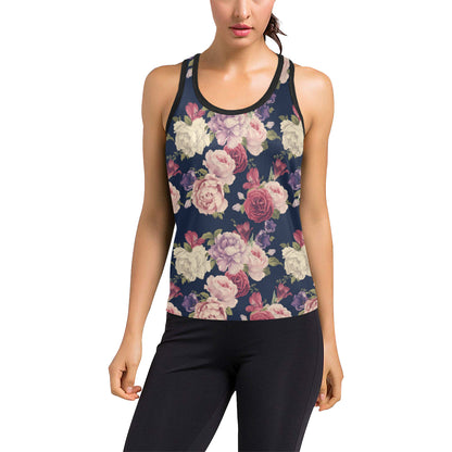 Peony Pattern Print Design PE03 Women's Racerback Tank Top
