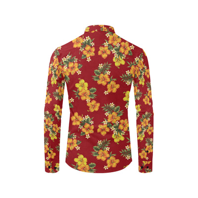 Orange Hibiscus Pattern Print Design HB026 Men's Long Sleeve Shirt