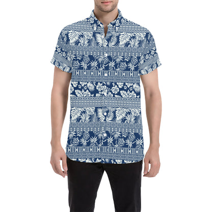 Hawaiian Themed Pattern Print Design H020 Men's Short Sleeve Button Up Shirt