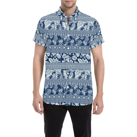 Hawaiian Themed Pattern Print Design H020 Men's Short Sleeve Button Up Shirt