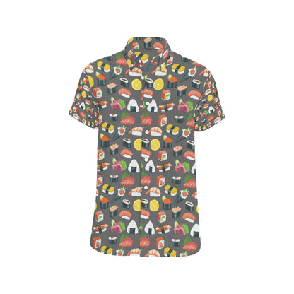 Sushi Pattern Print Men's Short Sleeve Button Up Shirt