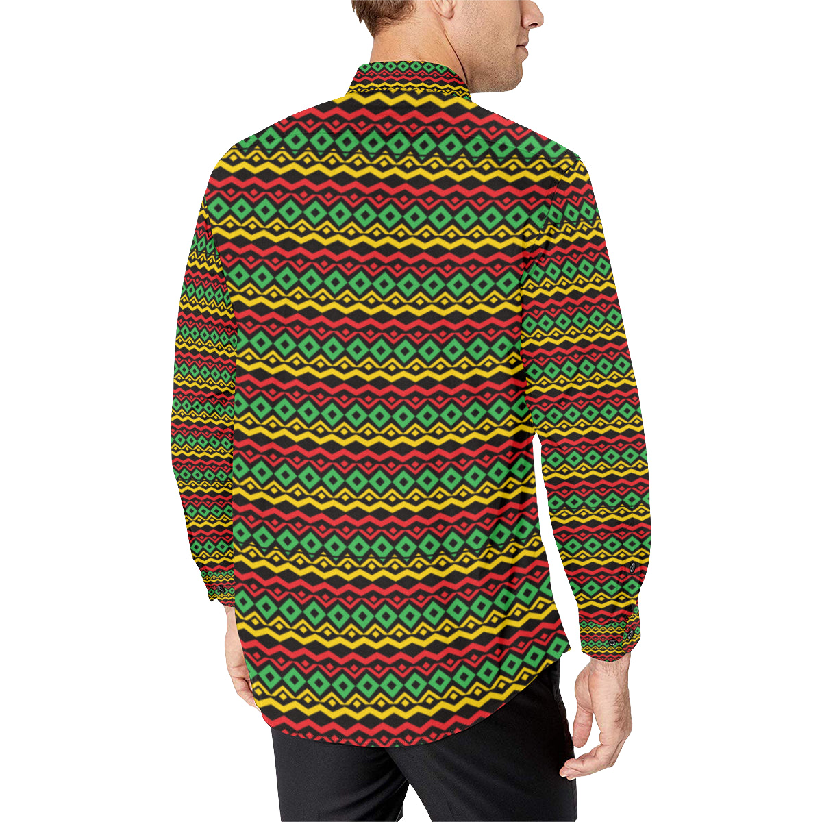 Rasta Reggae Color Themed Men's Long Sleeve Shirt