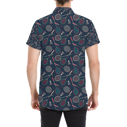 Badminton Pattern Print Design 03 Men's Short Sleeve Button Up Shirt