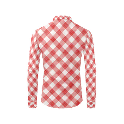 Gingham Red Pattern Print Design 01 Men's Long Sleeve Shirt