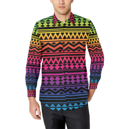 Rainbow Tribal Pattern Print Design A02 Men's Long Sleeve Shirt
