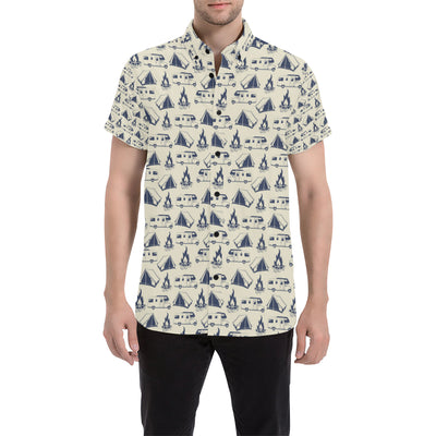 Campfire Pattern Print Design 01 Men's Short Sleeve Button Up Shirt