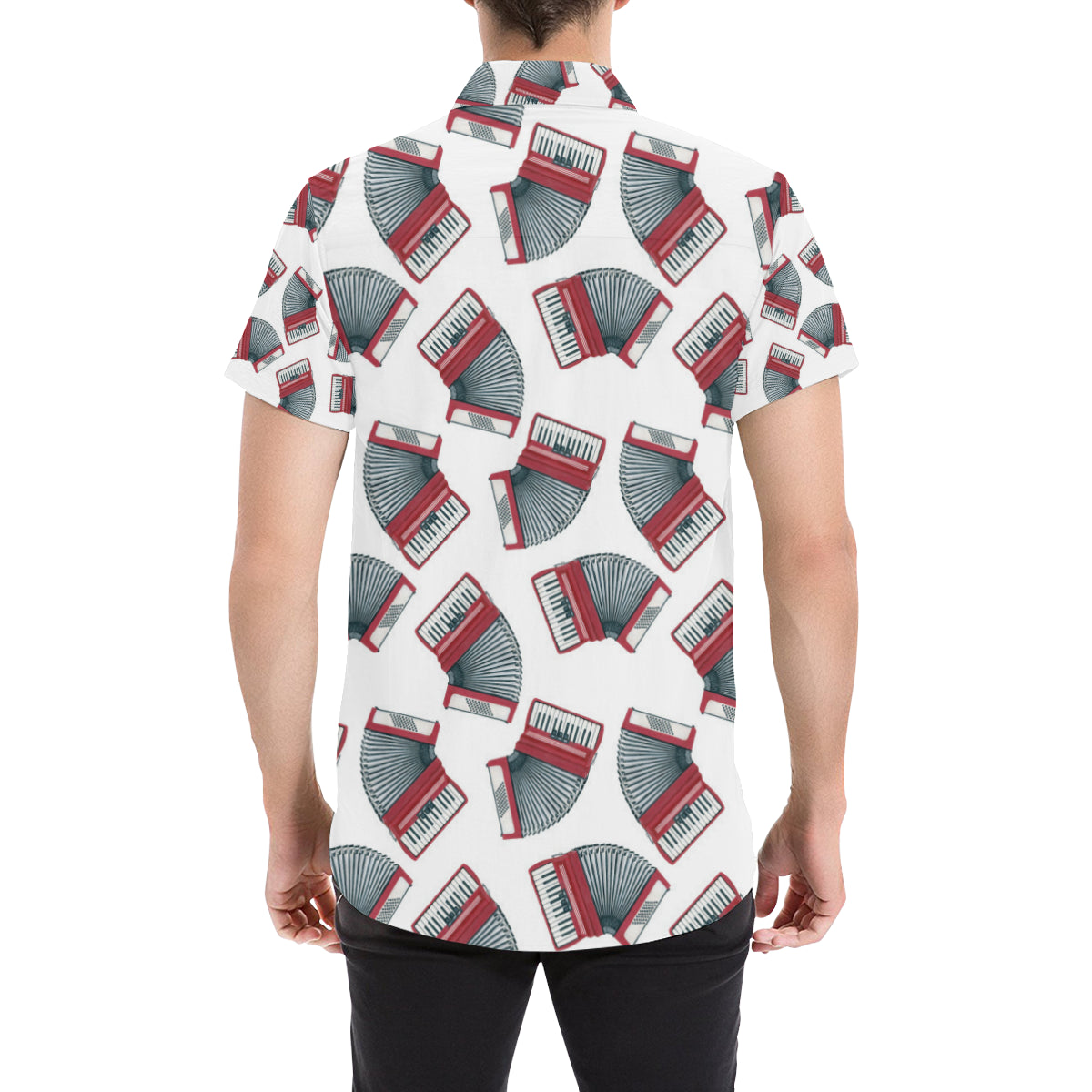 Accordion Pattern Print Design 03 Men's Short Sleeve Button Up Shirt