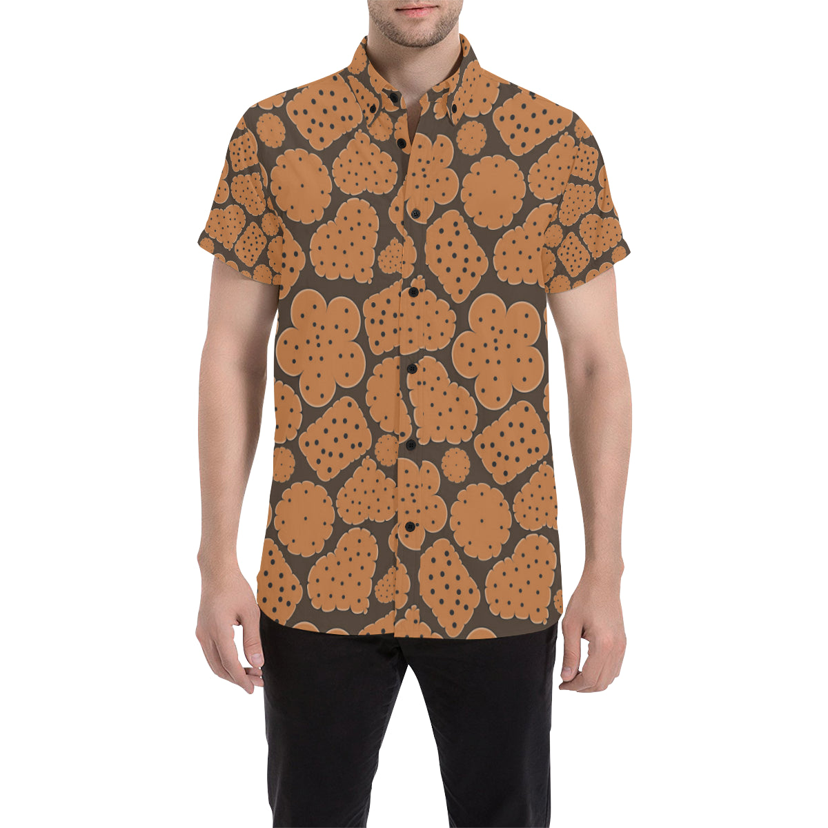 Cracker Pattern Print Design 01 Men's Short Sleeve Button Up Shirt