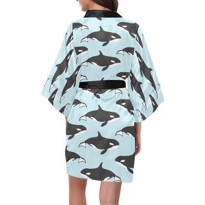 Killer Whale Pattern Print Design 01 Women's Short Kimono