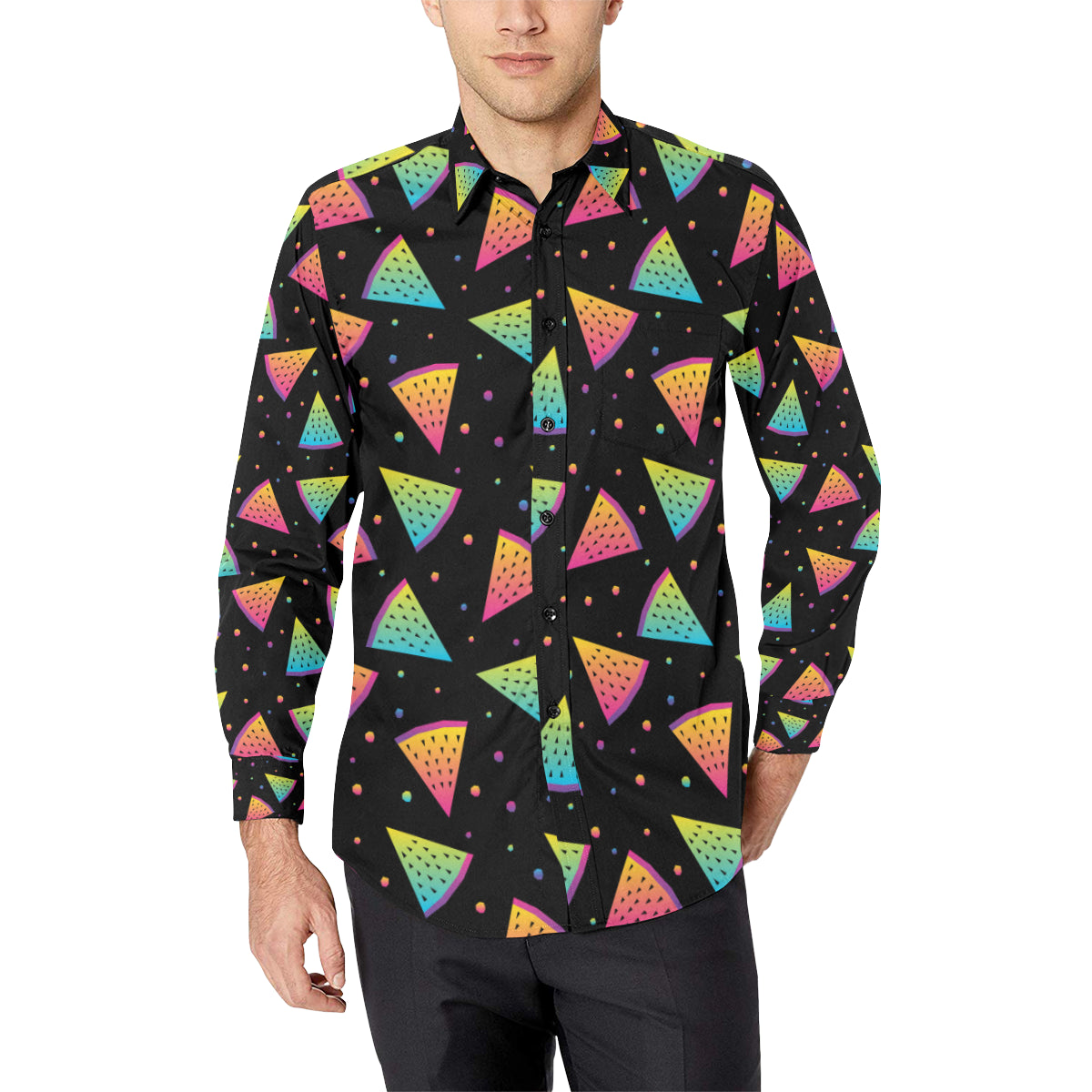 Rainbow Watermelon Pattern Print Design A04 Men's Long Sleeve Shirt