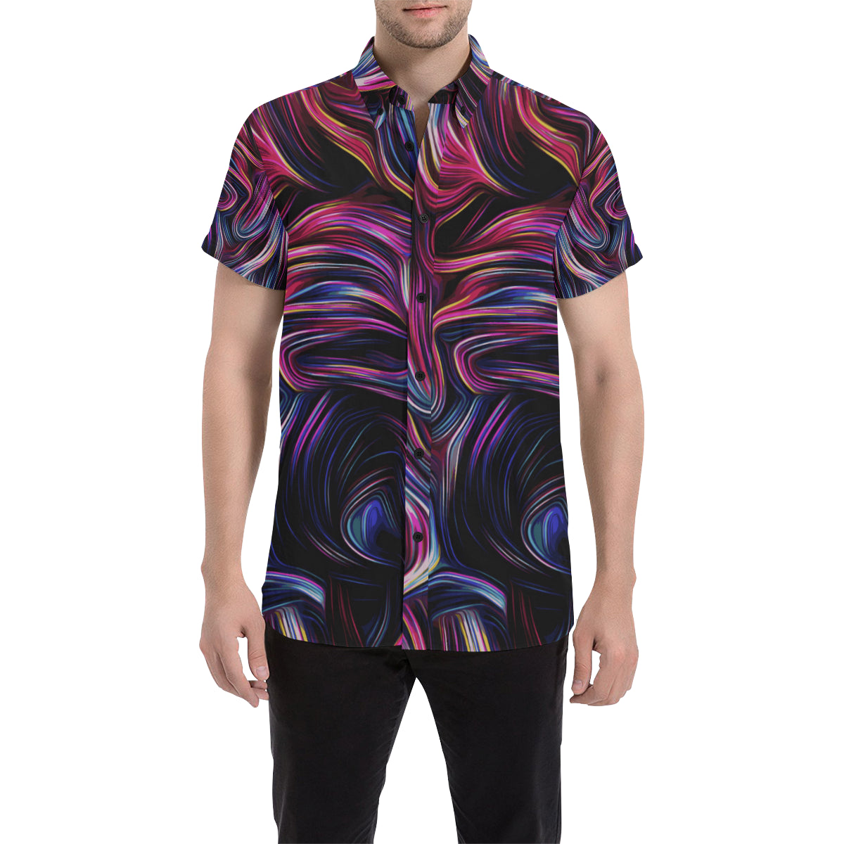Liquid Pattern Print Design 01 Men's Short Sleeve Button Up Shirt