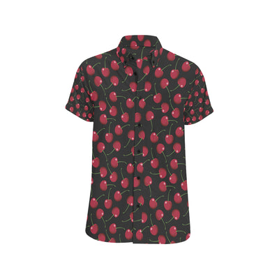 Cherry Black Background Men's Short Sleeve Button Up Shirt