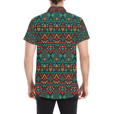 Aztec Pattern Print Design 04 Men's Short Sleeve Button Up Shirt