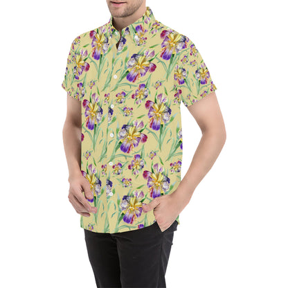 Iris Pattern Print Design IR06 Men's Short Sleeve Button Up Shirt