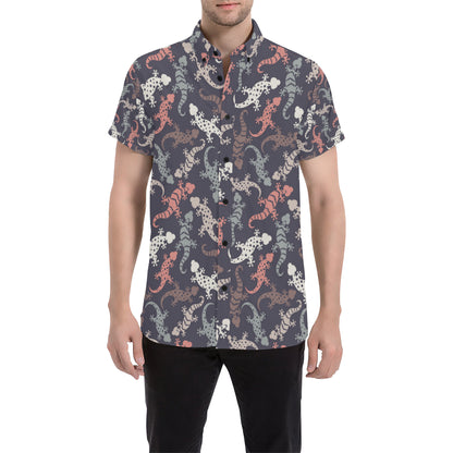 Gecko Pattern Print Design 02 Men's Short Sleeve Button Up Shirt