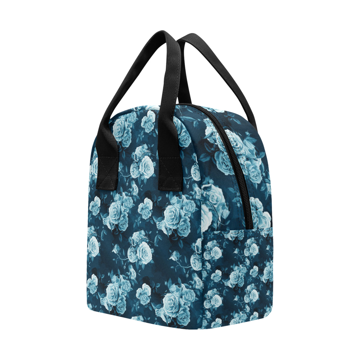 Rose Blue Pattern Print Design RO014 Insulated Lunch Bag