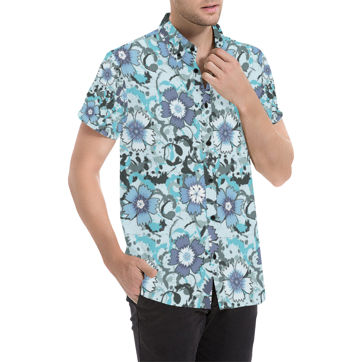 Carnations Pattern Print Design CN04 Men's Short Sleeve Button Up Shirt