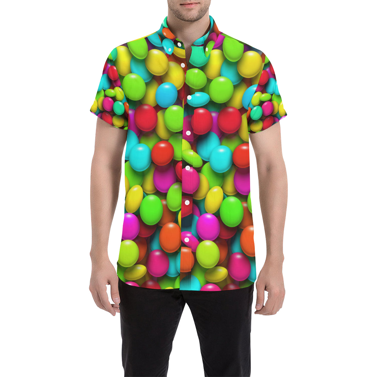 Candy Pattern Print Design CA03 Men's Short Sleeve Button Up Shirt