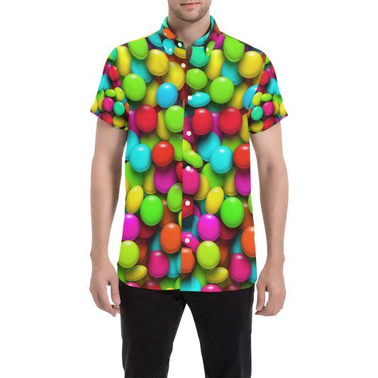 Candy Pattern Print Design CA03 Men's Short Sleeve Button Up Shirt
