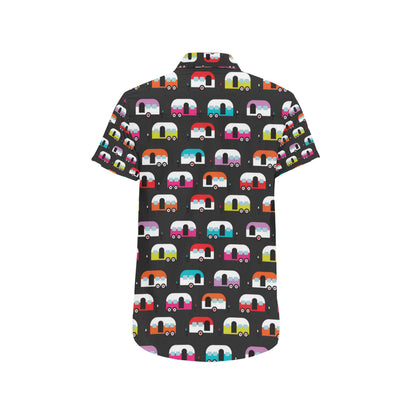 Camper Caravan Pattern Men's Short Sleeve Button Up Shirt
