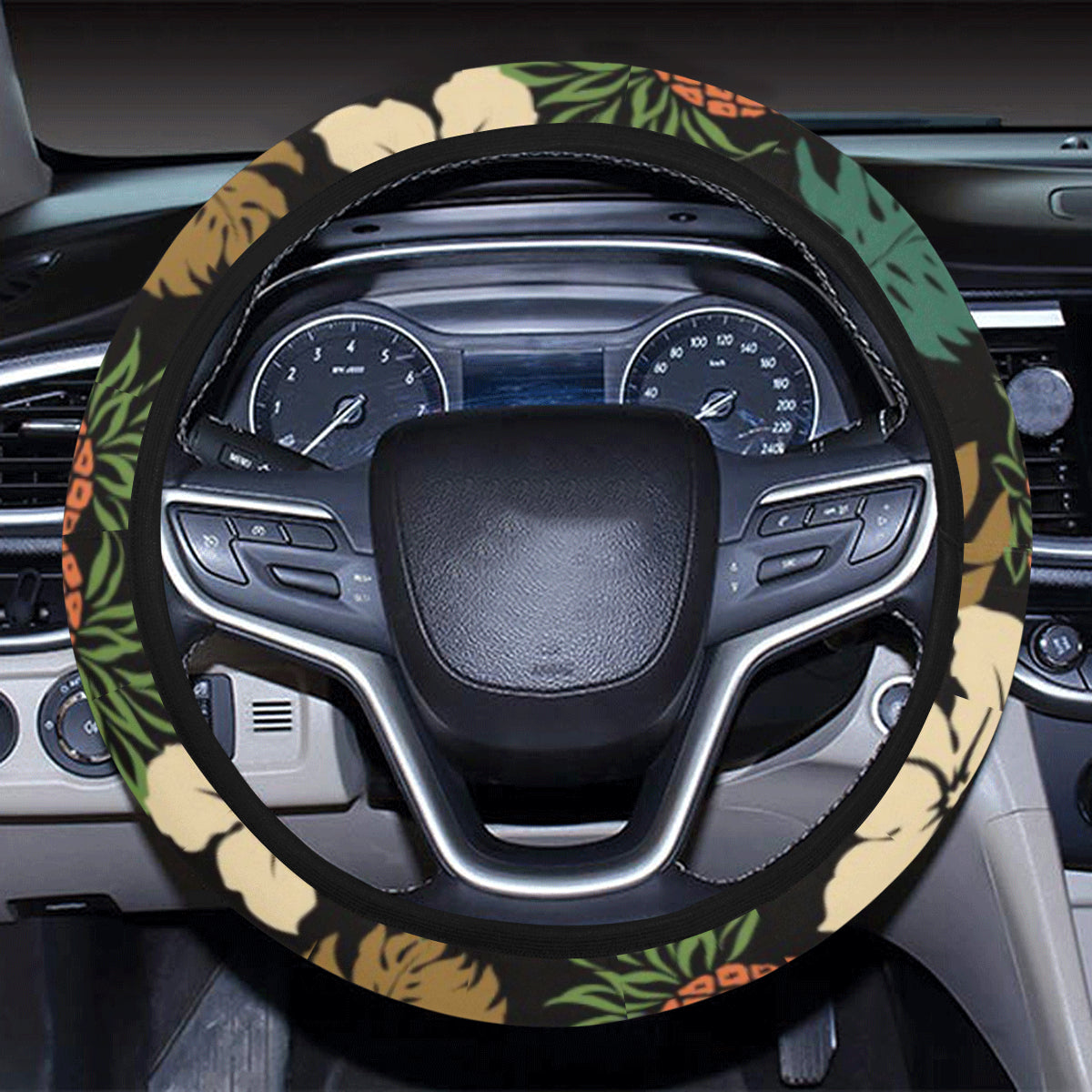 Hawaiian Themed Pattern Print Design H08 Steering Wheel Cover with Elastic Edge