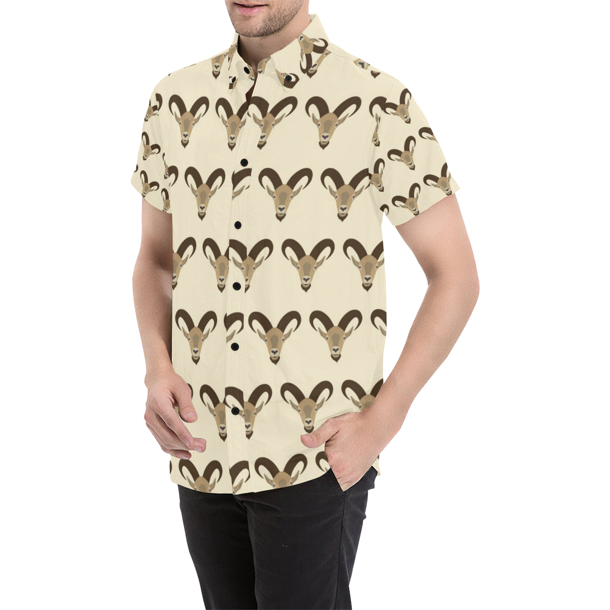 Goat Pattern Print Design 01 Men's Short Sleeve Button Up Shirt