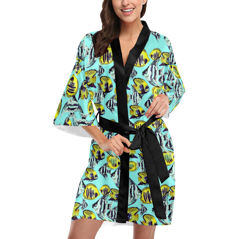 Angelfish Pattern Print Design 02 Women's Short Kimono