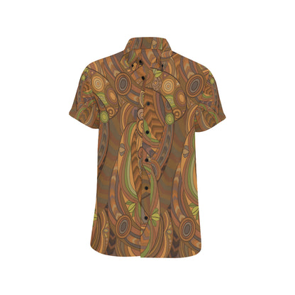 Maori Ornament Design Print Men's Short Sleeve Button Up Shirt