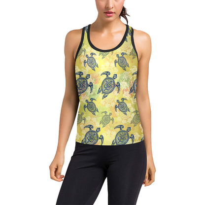 Hawaiian Turtle Tribal Design Print Women's Racerback Tank Top