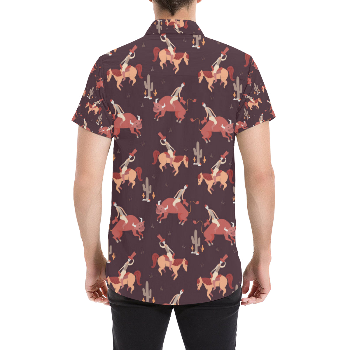 Rodeo Pattern Print Design A01 Men's Short Sleeve Button Up Shirt