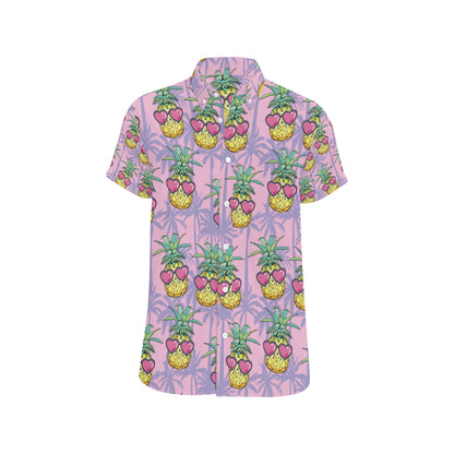 Pineapple Pattern Print Design PP06 Men's Short Sleeve Button Up Shirt