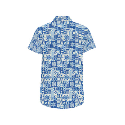 Swedish Print Pattern Men's Short Sleeve Button Up Shirt