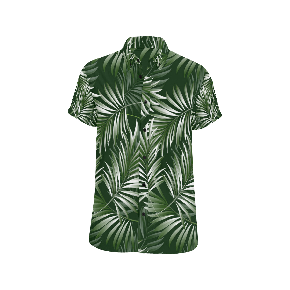 White Green Tropical Palm Leaves Men's Short Sleeve Button Up Shirt