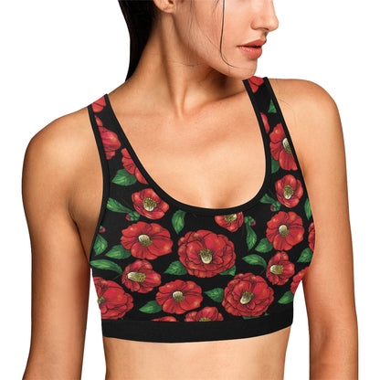 Camellia Pattern Print Design CM07 Sports Bra