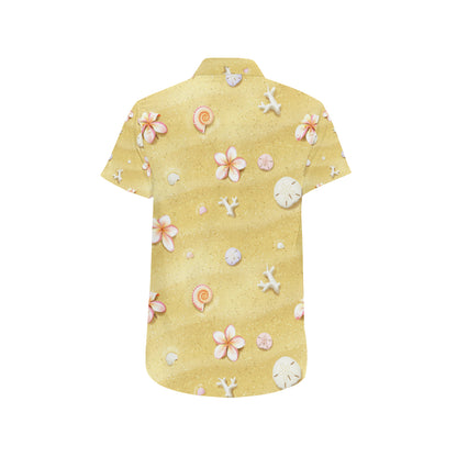 Beach Theme Print Men's Short Sleeve Button Up Shirt
